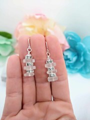 Stacked White Sea Glass Earrings, Gift For Her, Handmade, Minimalist Jewelry