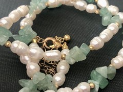 Beautiful Aventurine River Nugget & Genuine Pearl Necklace 18” ~ Healing