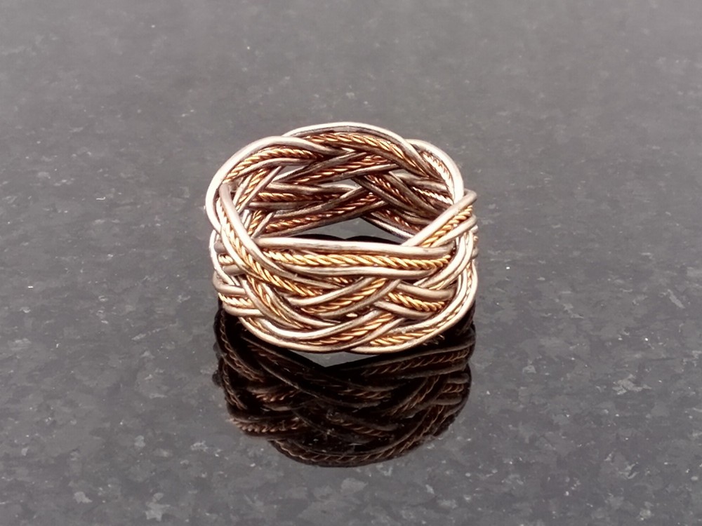 Size 5 Antique Brass / Copper Twist Wire Turks Head Knot Ring Hand made tied