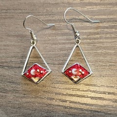 Alpaca Silver Dangle Diamond Cutout Earrings with Pink Sky with Moon & Stars