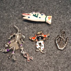 Lot of 3 Multicolor Brooches & Pins – Fish, Clown, Doll, Mixed Materials