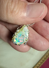 Unique Colorful Ethiopian Welo Opal Rough Pendant Silver Plated Tree Branch Wrap