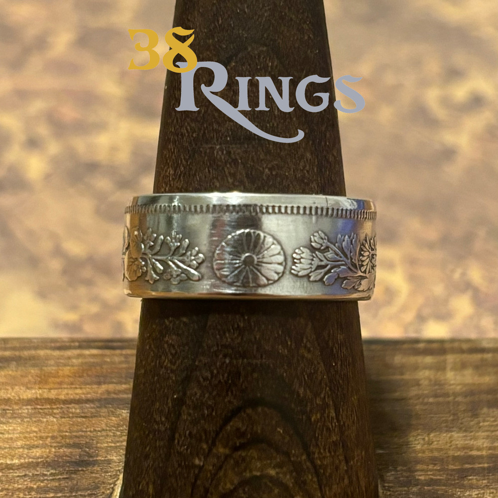 RARE 80% SILVER JAPANESE 50 Sen COIN RING SIZES 5-12 UNIQUE Handmade Jewelry