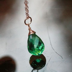 Lab Made Green Tourmaline Pendant Rose Gold Filled , October Birthstone