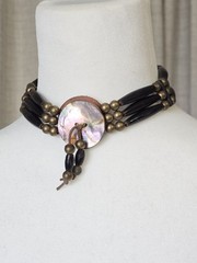 Vintage Indigenous Abalone Brass Bead Leather Choker Necklace – Regalia