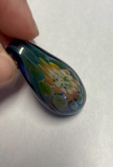 Lotus Flower Art Glass Teardrop Pendant