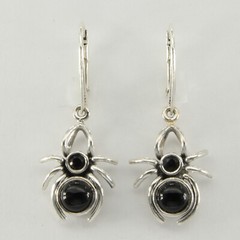925 Sterling Silver – Black Onyx Spider Leverback Drop / Dangle Earrings