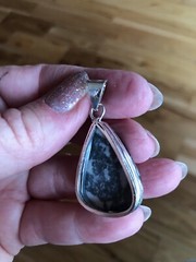 Artisan Southwest White Buffalo Turquoise Raindrop Pendant Shadow Bezel 1.5″