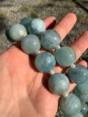 Huge Aquamarine Bead Necklace Artisan Handcrafted