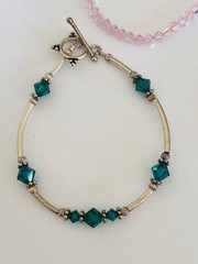 Lot Of 6 Sterling Silver Beaded Pearl Pink Clear Green Crystal Bracelets