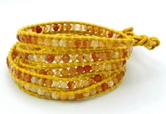 Yellow Genuine Leather Agate Gemstone Wrap Bracelet