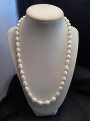 Handmade Sterling Silver White Cultured Freshwater Pearl & Crystal Necklace 21”
