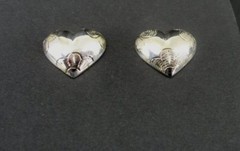 Puffy Heart Flowers Gold Vermeil Accents Sterling Silver 925 Pierced EARRINGS