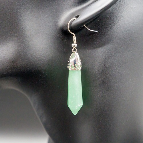 Natural Green Aventurine Crystal Gemstone Teardrop Dangle Drop Earrings Silver