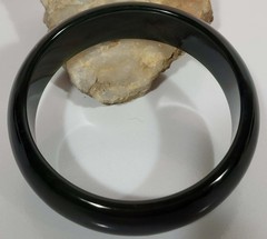 Vintage Natural Nephrite Jade Bangle Dark Green Black Veining 69grams 2cm