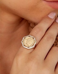 Windsor One Penny Coin Ring 14K Gold Vermeil Queen Elizabeth CZ Size 6 7 8 9 10