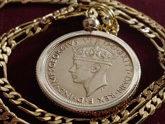 1938 British West Africa Coin Pendant on a 24″ 18KGF Gold Filled Figaro Chain
