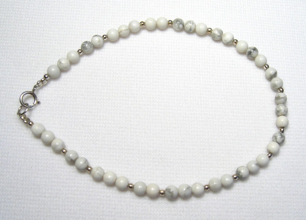 Lyn’s White Howlite 9″, 9.5″ or 10″ Anklet Silver or Gold