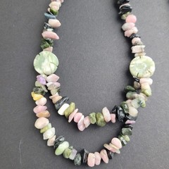 Tourmaline and Soapstone Beaded Necklace 22″