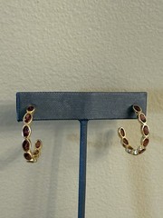 Sterling Silver Yellow Gold Plated Garnet Hoop Earrings 1” length