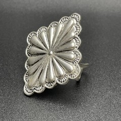 Handcrafted Concho Silver Tone Metal Adjustable Ring With A Repousse Design