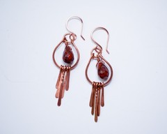 Copper Fringe Earrings with Red Jasper