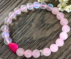 Rose quartz and crystal beaded bracelet with heart pendant healing gemstone