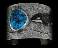 Darryl Dean Begay Morenci Turquoise Tufa Cast Sterling Silver Orca Bracelet