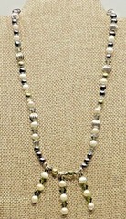 A30) Olive Green Crystals w/ Gray and Cream Freshwater Pearls Necklace