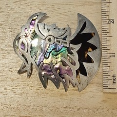Taxco Mexico Sterling Silver and Abalone Aztec Warrior Chieftan Brooch & Pendant