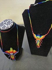 Two Vntg multi Color beaded Hummingbird Necklaces From Mexico 16″, Very Pretty
