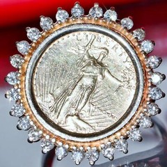 1/10 American eagle $5 gold coin 1.00ct diamond 14k yellow gold sz 7 ring 8.25gr