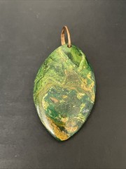 Green Polished Stone w/ Copper Bail Cabochon Verdite? Ocean Jasper?