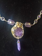 Amethyst Druzy Wire Wrapped Stars Accent StatemenNecklace With Matching Earrings