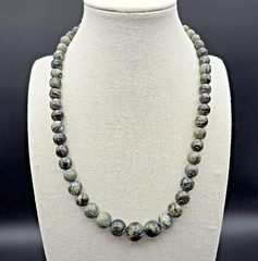 Serpentine Stone (Infinite Stone) Green-Gray & Black Graduated Bead Necklace 18″