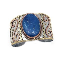 Anju Chunky LAZURITE Gemstone Cuff Statement Bracelet, Mixed Metal Artisan Cuff