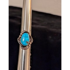 Vtg Southwestern Sterling Blue Turquoise Split Shank Feather Bead Ring Size 5