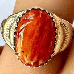 Red Spiny Oyster Navajo Band Sz 9 Ring 15mm Signed ML Handmade Native American