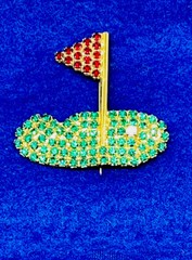Vintage Costume Jewelry Brooch Pin Golfing Green Brooch Colorful Rhinestones