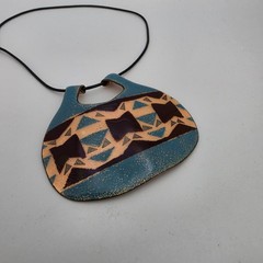 Vtg Southwestern Design Enameled Metalwork Choker Pendant Boho Large Statement