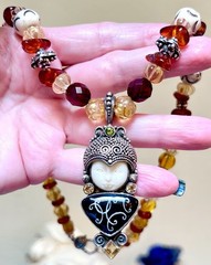 Wonderful Artisan Sterling Silver, Golden Amber, Citrine Carved Goddess Necklace