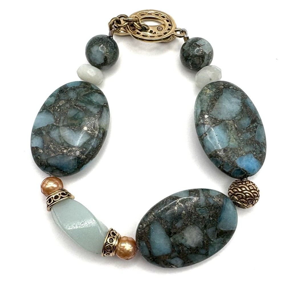Studio Barse Turquoise Beaded Bracelet with Amazonite, Milky Quartz, and Pearls