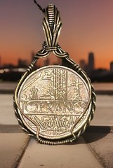 1976 French 10 Franc Coin Pendant Art Deco Style Hand Wrapped In Copper Wire 22e