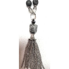 Mica Stone AB Crystal Glass Beaded Fringe Necklace Magnetic Clasp Gray Boho