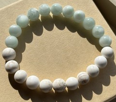 Gemstone Bracelet – White Turquoise & Garnierite Green Blue Moonstone – NEW
