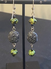 ⬇️Lava Rock and Black/green bead dangle Earrings