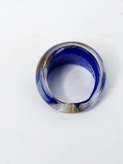 Handmade Murano Style Chunky Glass Dome Ring with Blue and Brown Swirls – Size 5
