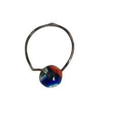 Sterling Silver Millefiori Glass Bead Ring Wire Band Red Blue Bead Size 6.5