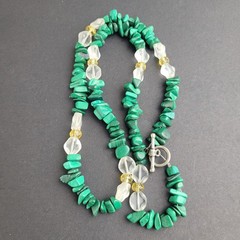 Green Clear Yellow Stone And Glass Bead Necklace 20″