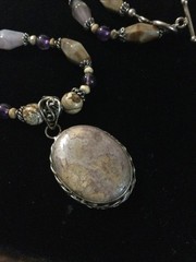 Sterling Silver Dendritic Agate Pendant Amethyst Jasper Artisan Necklace 925